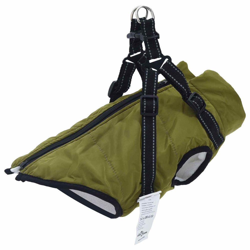 Vidaxl hondenjas met harnas legergroen m fleece en polyester