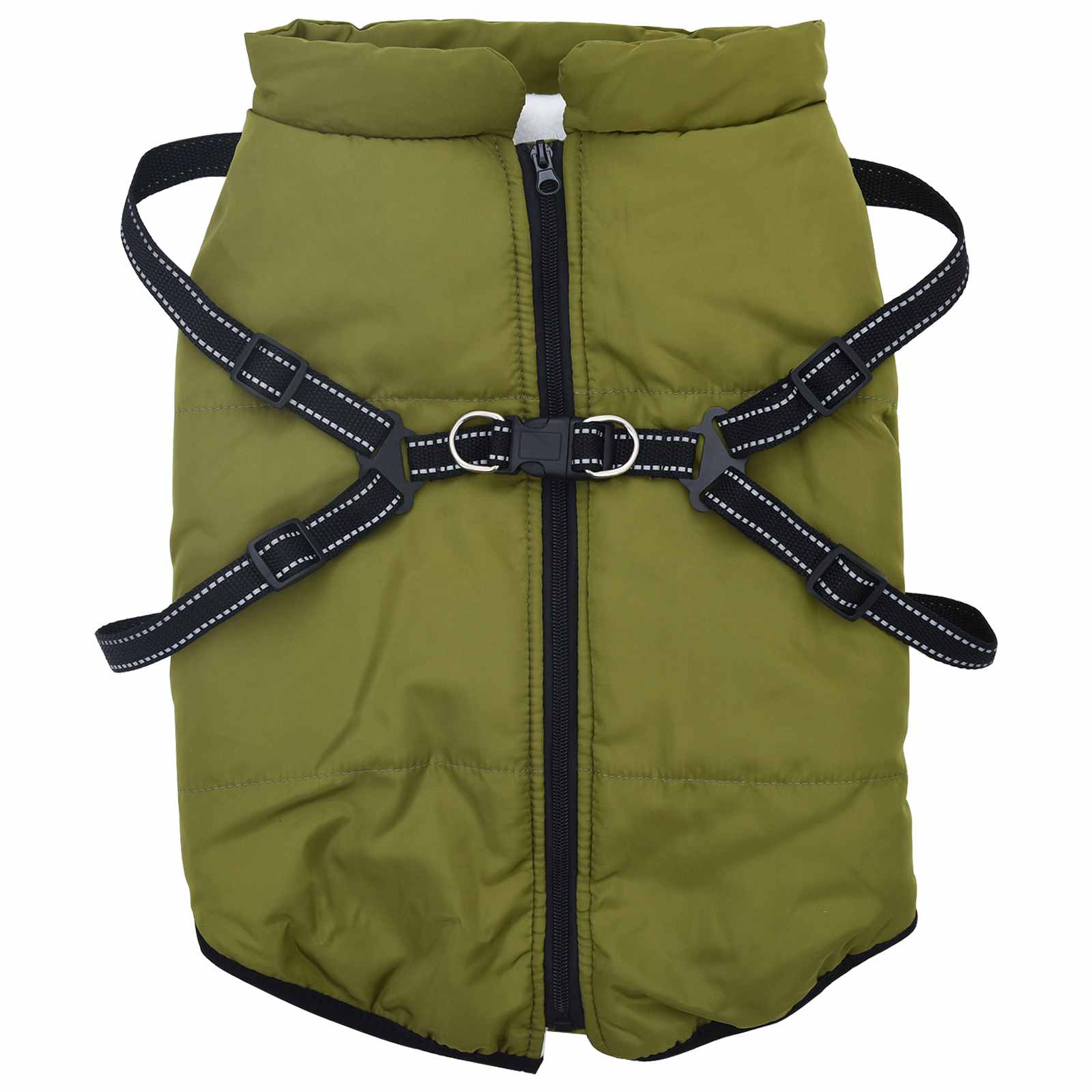 Vidaxl hondenjas met harnas legergroen 6xl fleece en polyester