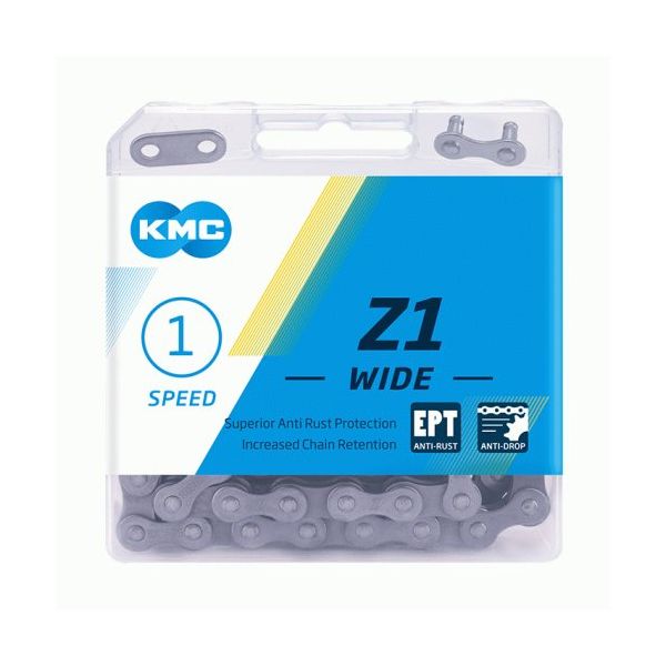 Chaîne KMC Z-1X EPT, 1 2x1 8, 128L, Antirouille, 8,6 mm, ECO PROTECT, Stop drop, single speed