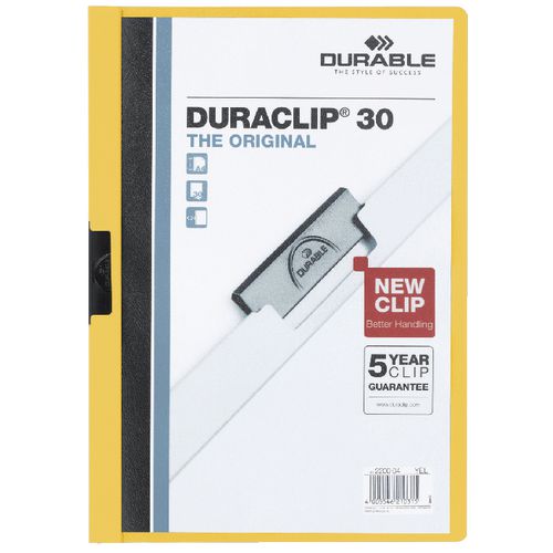 Klemmappen durable kunststof a4 22,5x31cm geel schuifklem capaciteit 3mm