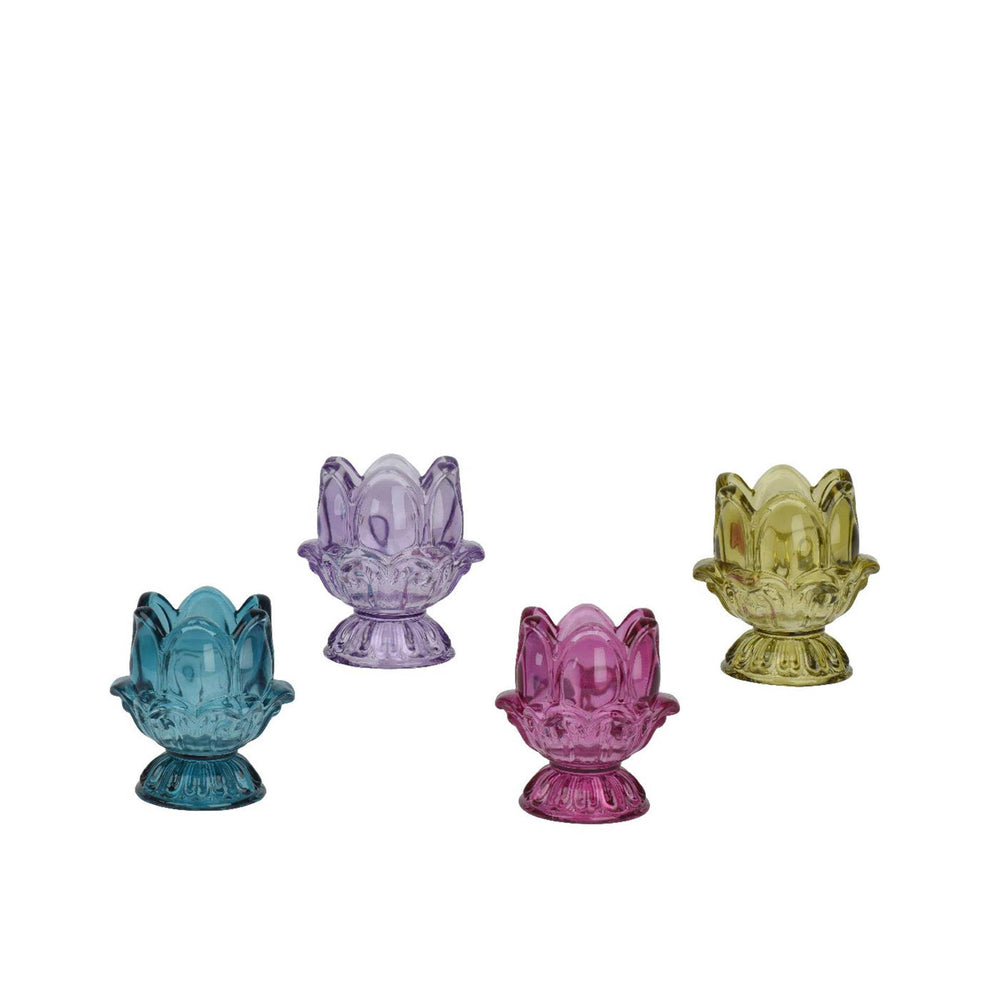 Decoris theelichthouder tulp glas ø7,7xh8,3cm 4 assorti