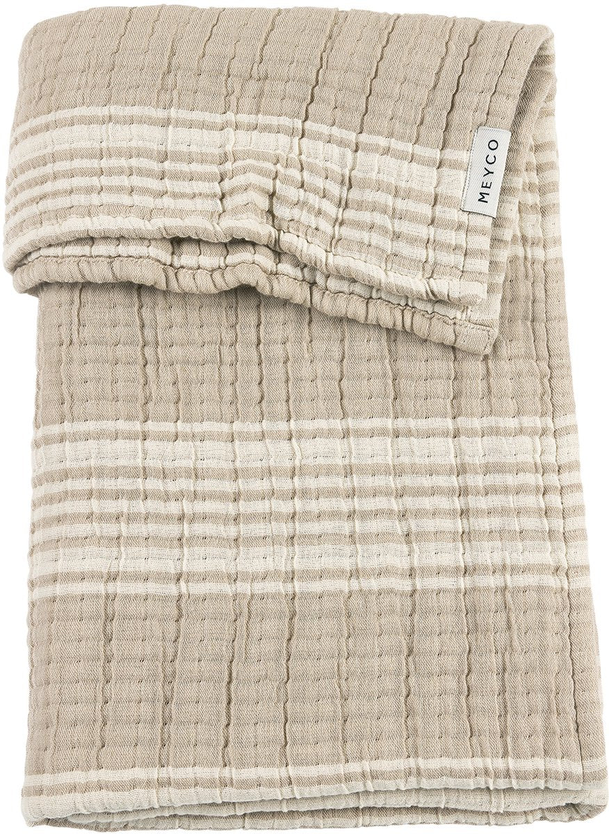 Meyco baby stripe jacquard wiegdeken - pre-washed hydrofiel - sand - 75x100cm - 1.5 tog