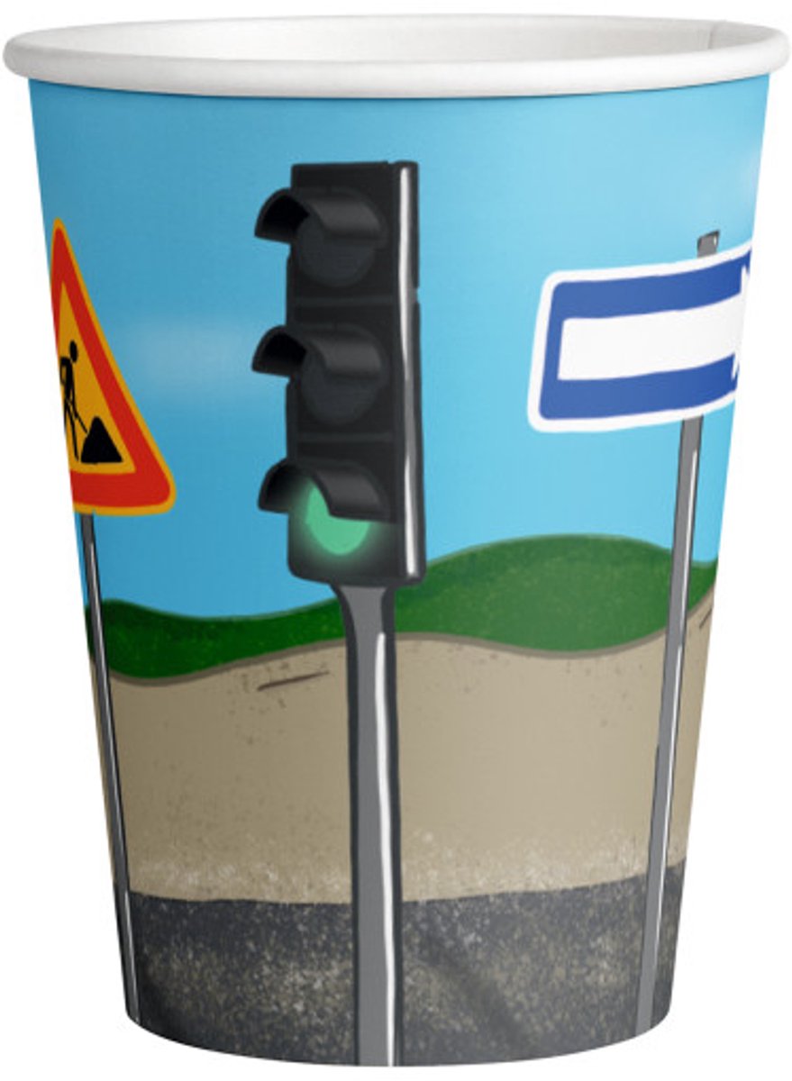Construction sand bekers - 250 ml - papieren beker - 8 stuks - feestservies - voor verjaardagen en feestjes