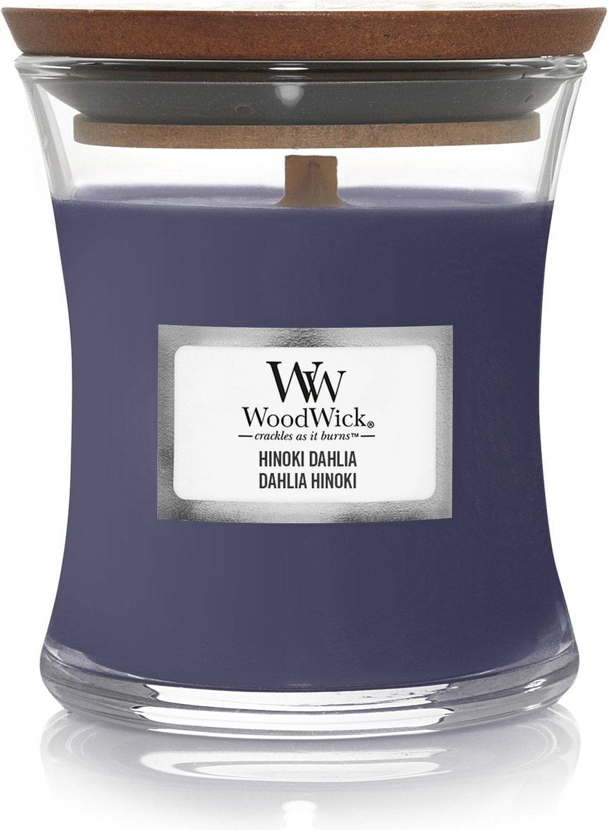 Woodwick geurkaars mini candle - hinoki dahlia - 20 branduren - 85gr - 8 cm ø 7 cm