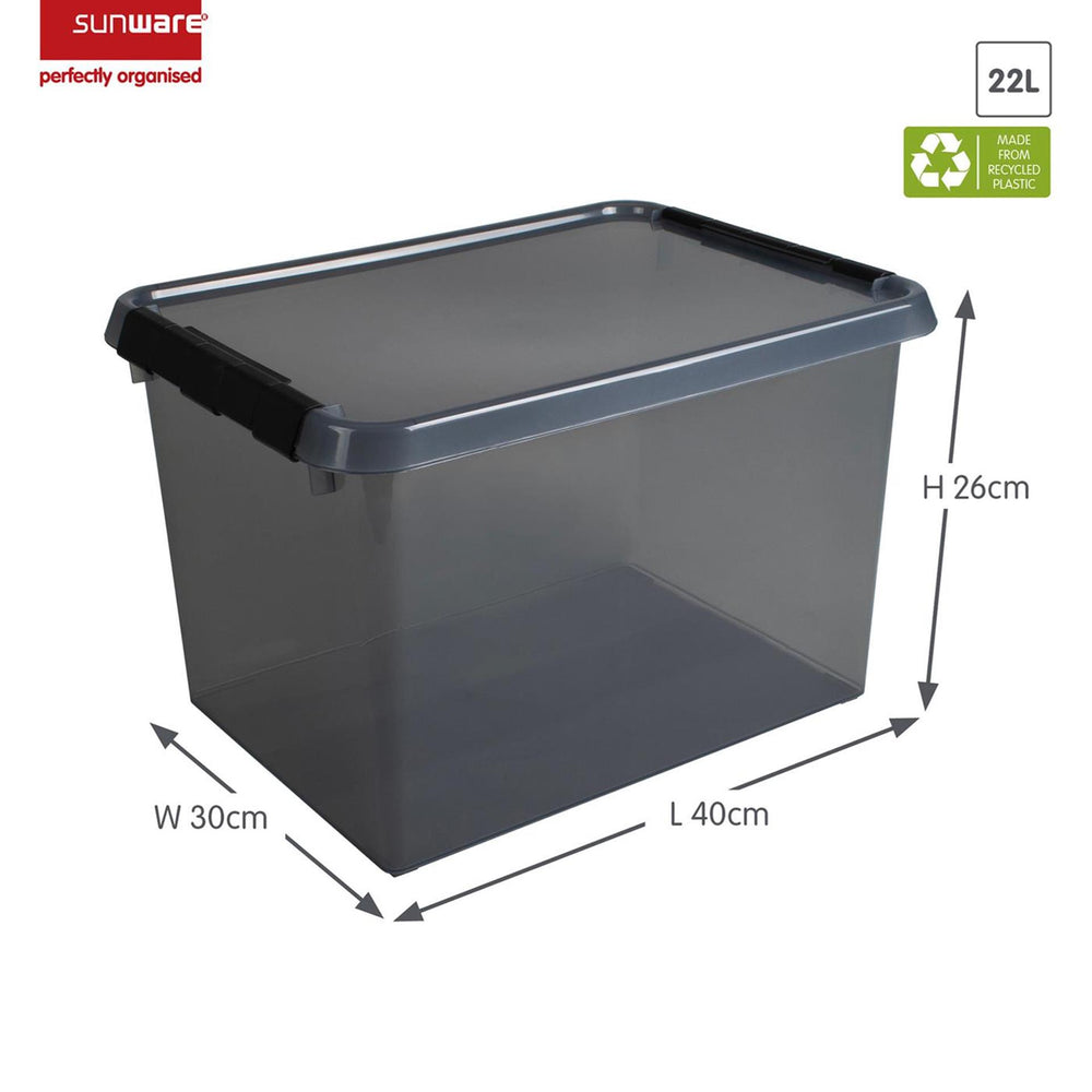 Sunware comfort line opbergbox 22l met deksel transparant grijs