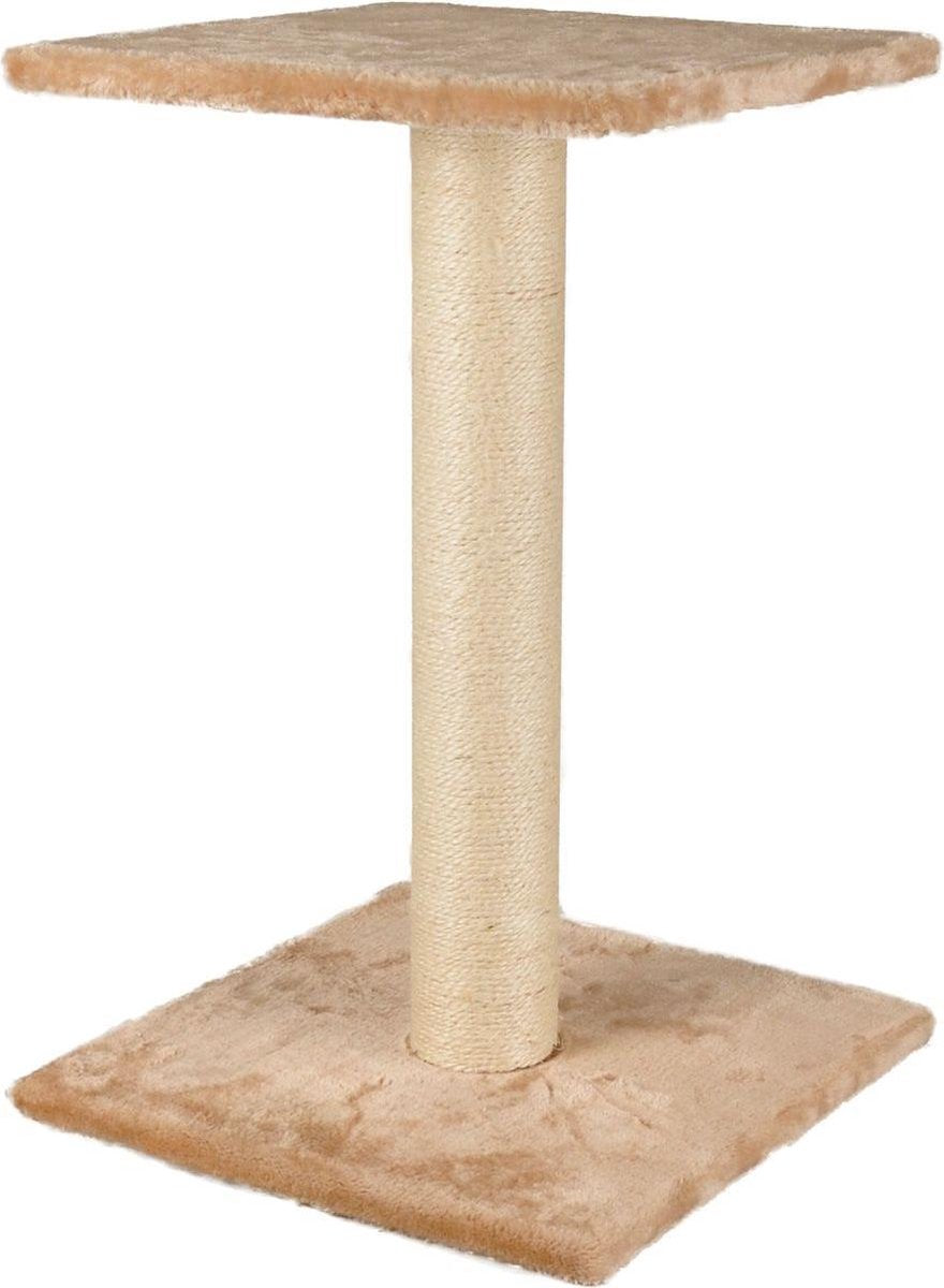 Flamingo krabpaal – scolette beige ecru – 38 × 38 × 60 cm – sisal krabpaal – met ligplateau – zacht pluche – voor katten