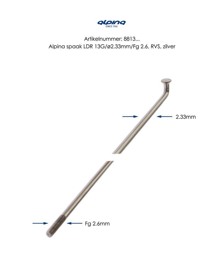 Alpina spaak 13x262 RVS per gros zonder nippels