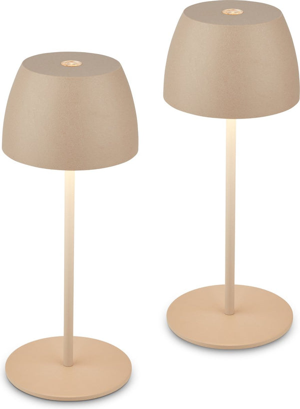 Briloner - set van 2 mini tafellampen - oplaadbar buitenlampen - ip44 - warm wit licht 2.700 k - dimbaar - met usb-c - beige - 8 x 20 cm