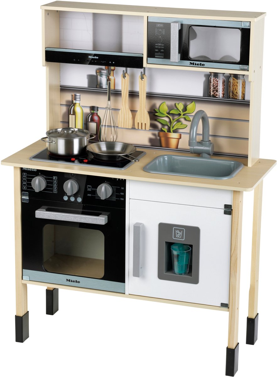 Klein toys - miele-speelkeuken - aanrechtblad van 55 cm hoog - incl. licht en geluidseffecten - hout