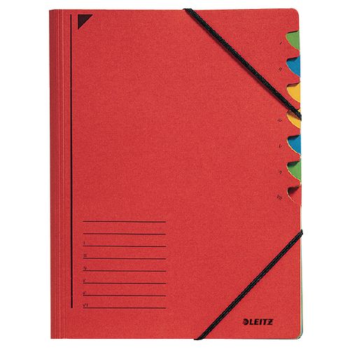 Sorteermappen leitz 320g m2 24,5 x 32cm rood hoekelastiek 7-delig week