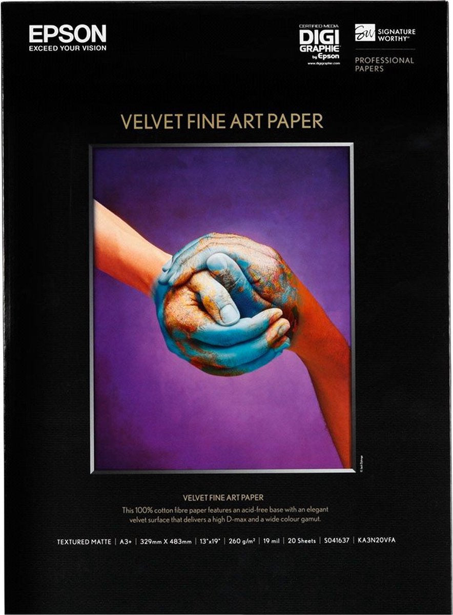 Epson velvet fine art paper, din a3+, 260g m², 20 vel