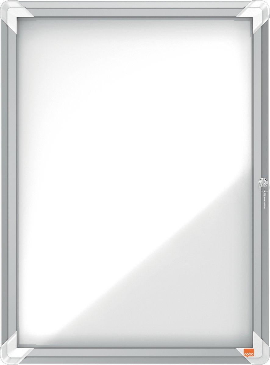 Nobo premium plus afsluitbare glazen binnenvitrine magnetisch voor 4xa4 formaat met zijslot - grijs wit