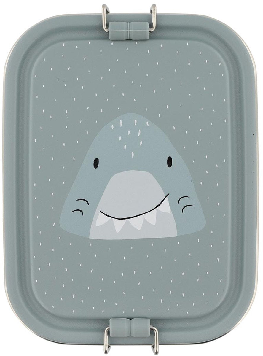 Trixie brooddoos klein - mr. shark- rsv lunchbox voor kinderen - makkelijk te openen broodtrommel – grijs – haai