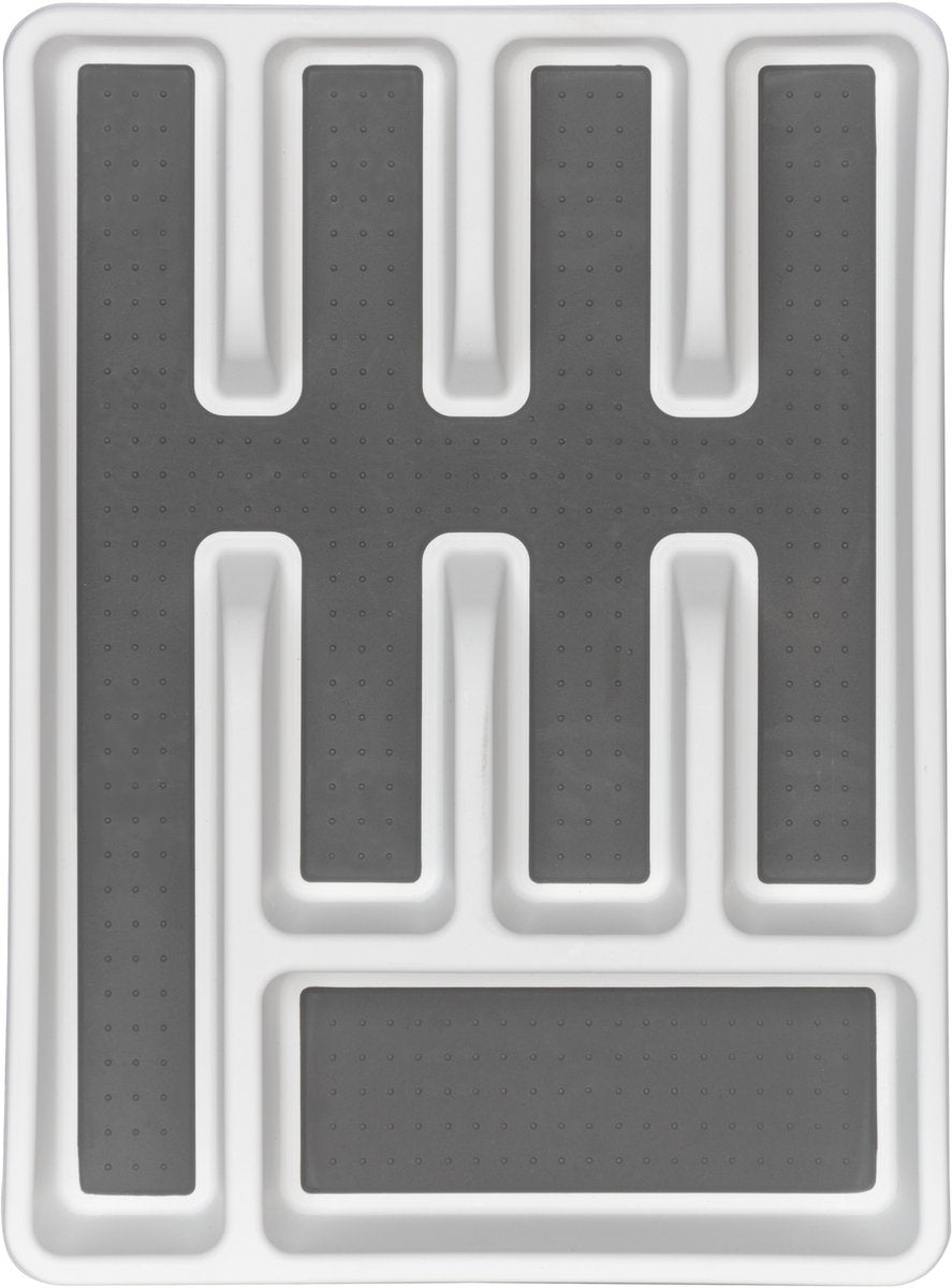 Wenko anti-slip bestekbak met 5 compartimenten in wit en grijs kunststof 26,5x36,5cm anti-slip - bestekcassette - bestekhouder - besteklade - bestekorganizer