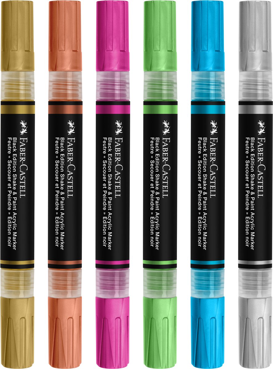 Faber-castell acrylmarker - black edition - shake paint - 6 metallic kleuren - fc-285517