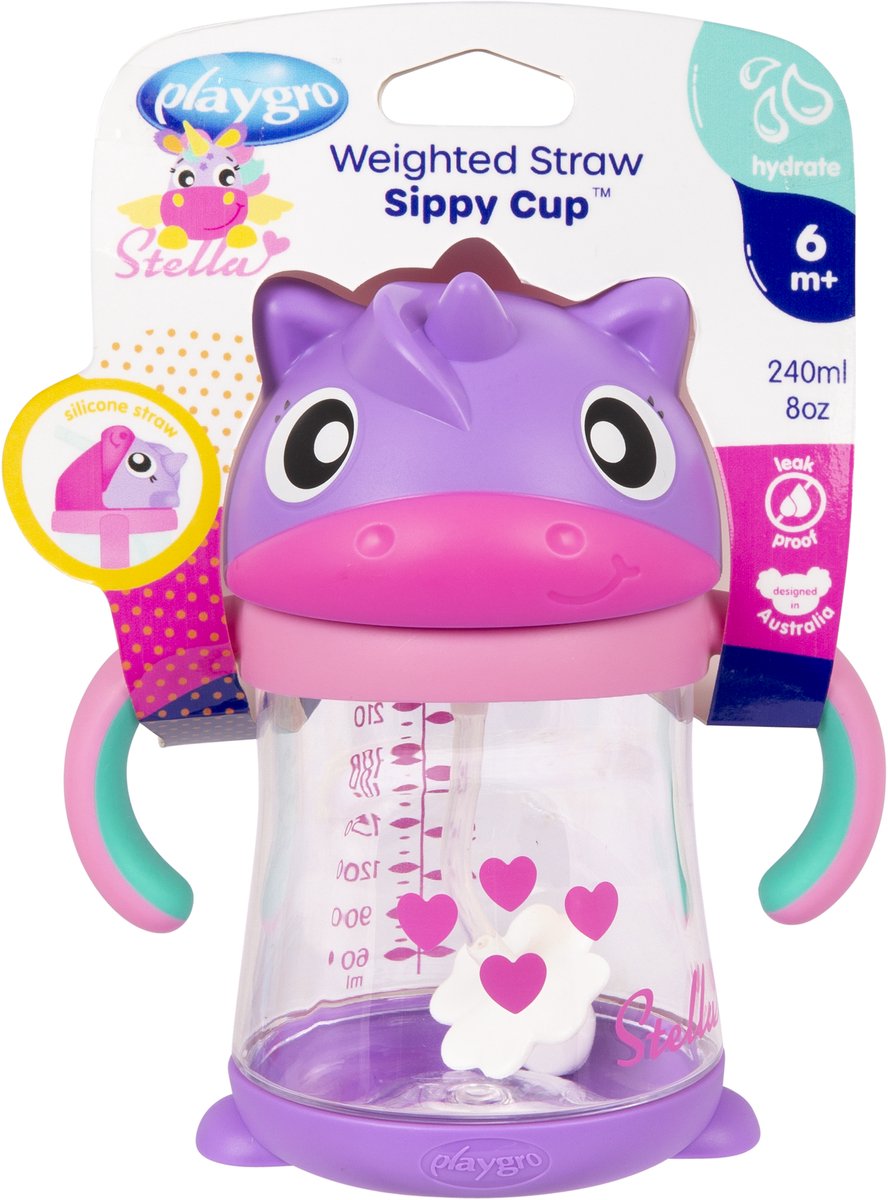 Playgro stella weighted straw sippy cup 6m+ - header card
