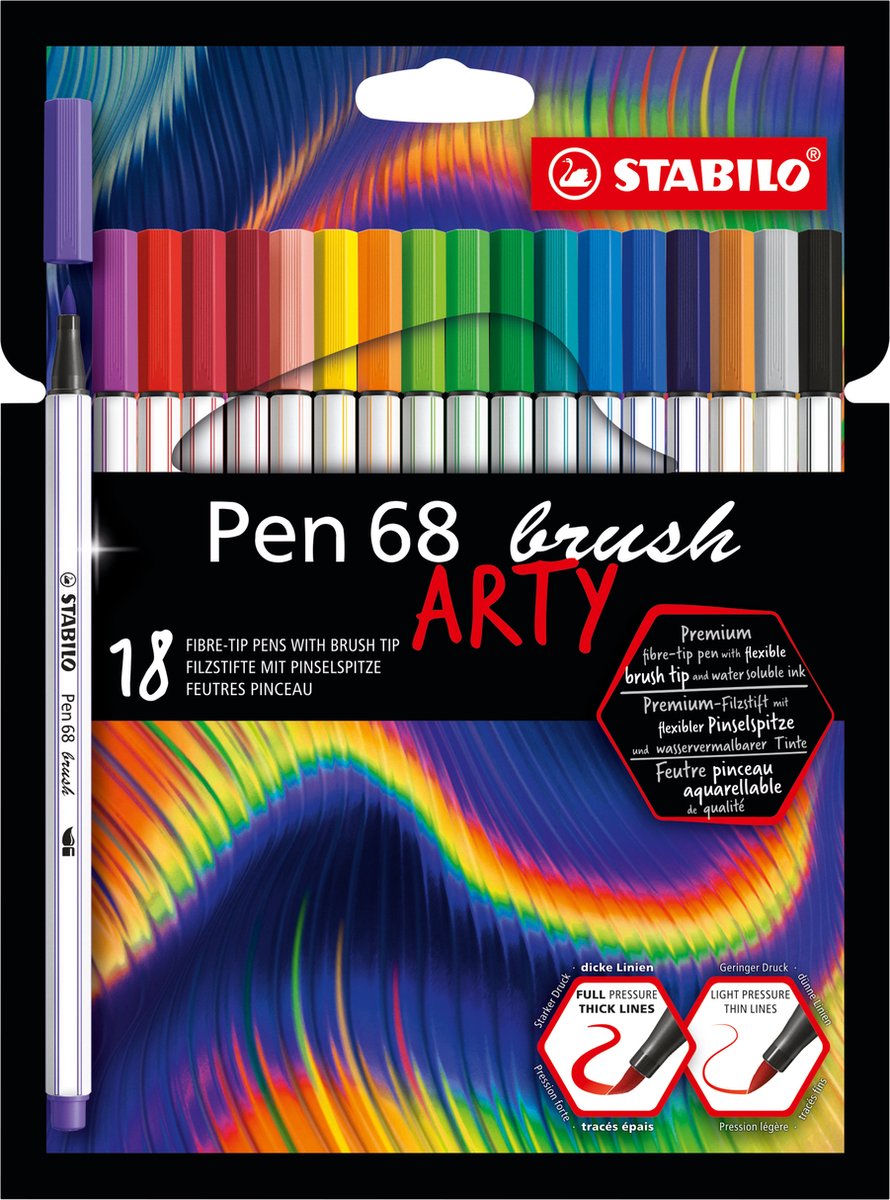 Stabilo Pen 68 Kwast ARTY Viltstiften 18st.