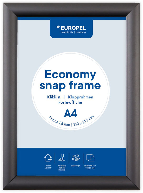 Europel economy kliklijst – posterlijst – a4 – 21 x 29,7 cm – 25mm – aluminium – zwart