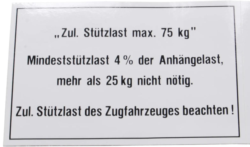 Bünte stützlastschild anhänger load plate 75 kg 105x74 mm
