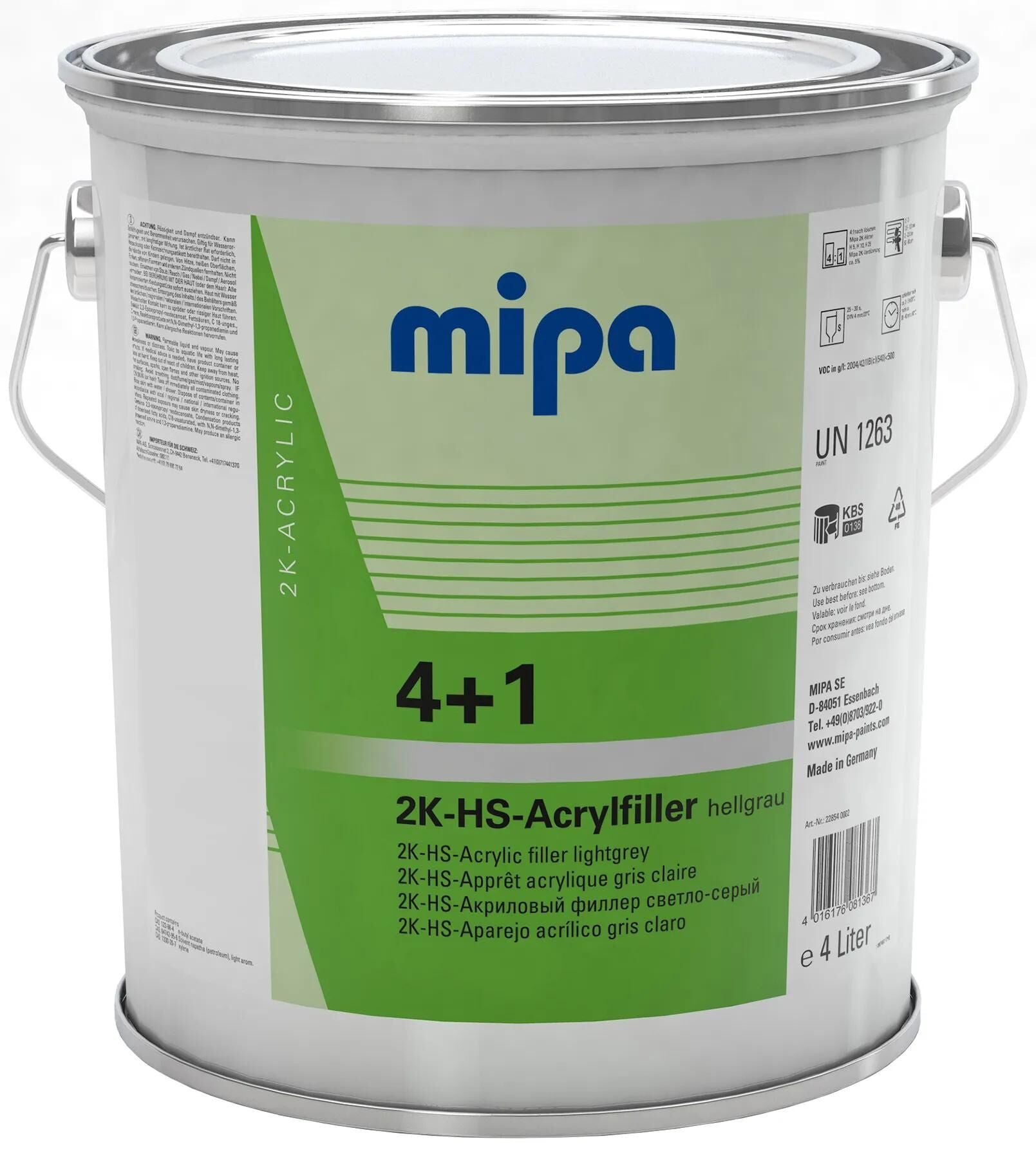 Mipa grundierfiller 4+1 acrylfiller hs 4+1 acrylic filter hs 4l light gray