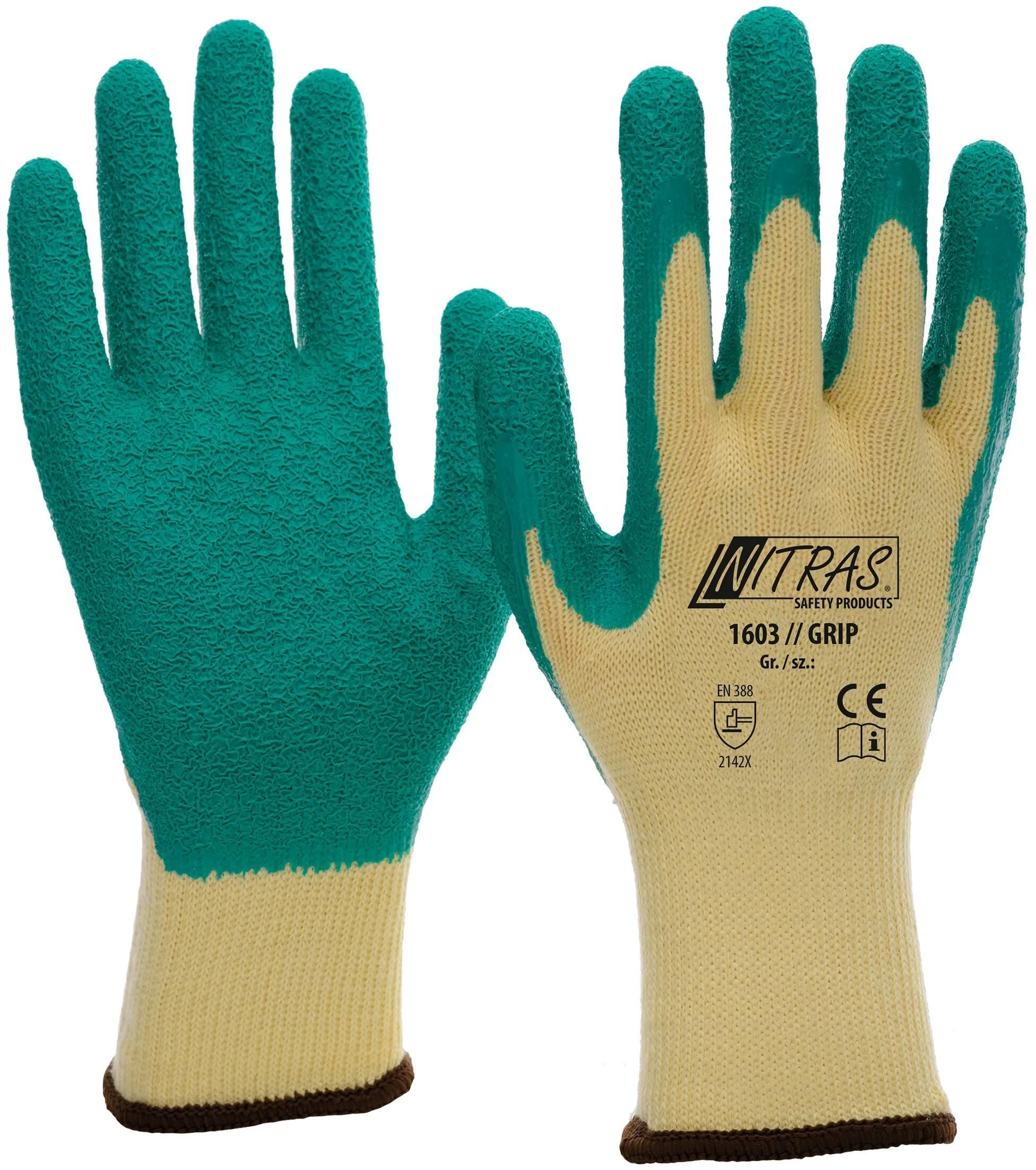 Nitras safety latexhandschuh grip latex glove size 10 grip green yellow