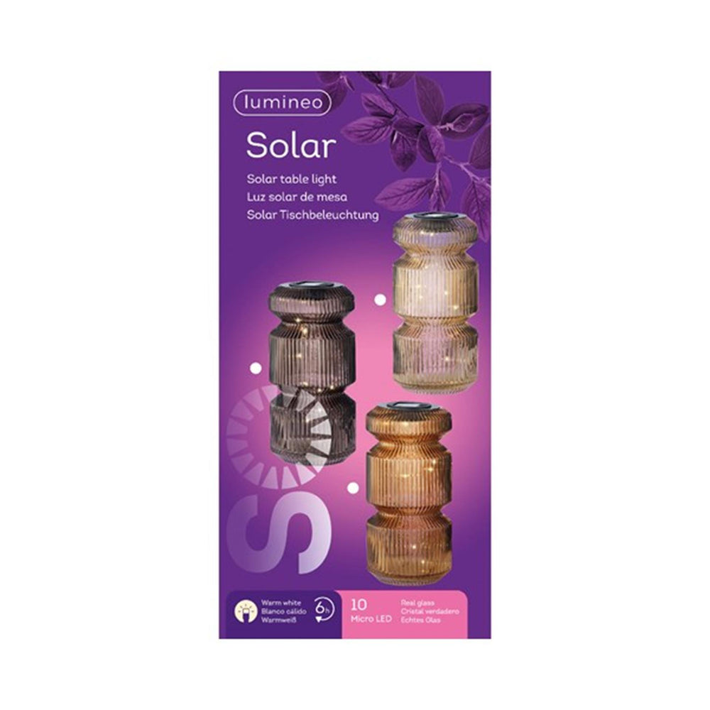 Lumineo led solar tafellamp ø12-h25cm glas verkrijgbaar in 3 verschillende kleuren