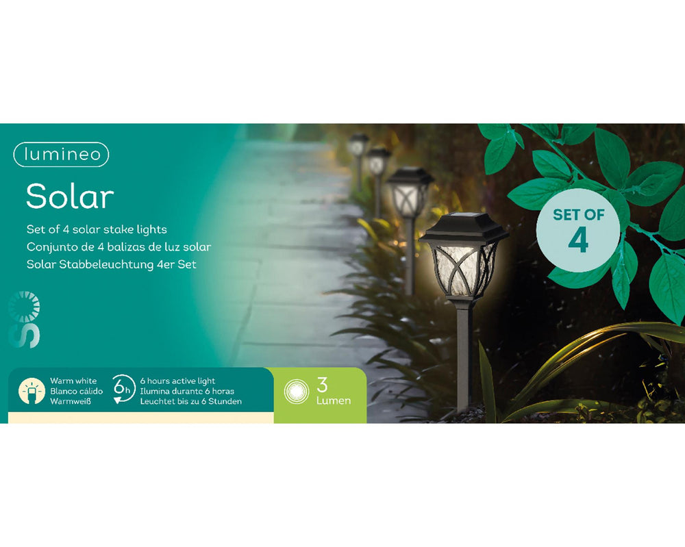 Lumineo solar stake light l10-w10-h33cm set van 4 zwart