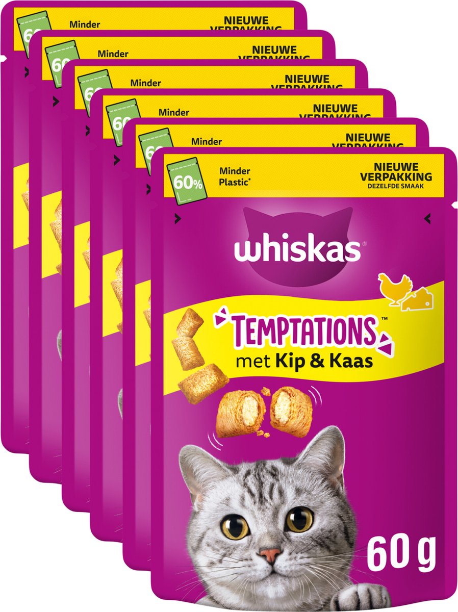 Whiskas kattensnacks - temptations snoepjes - kip en kaas - 6x60g
