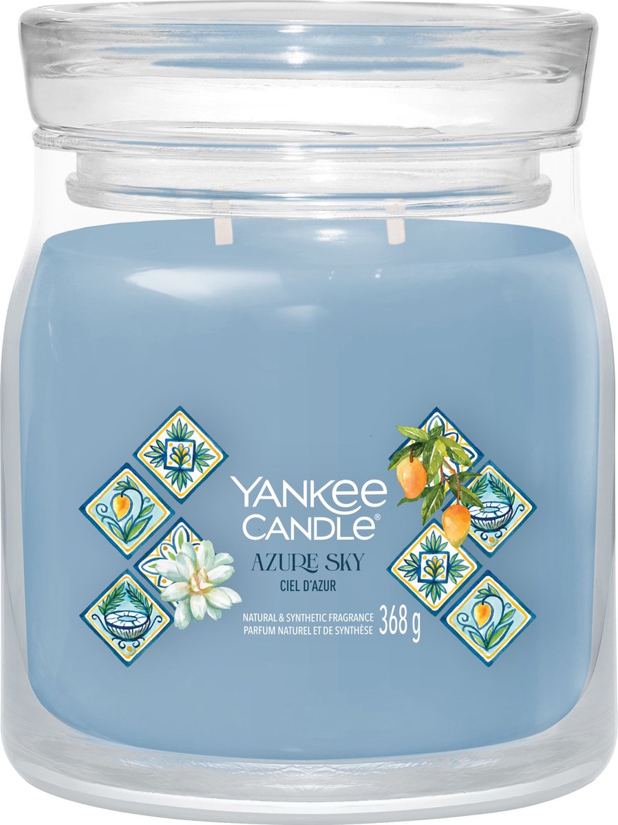 Yankee candle - azure sky medium geurkaars - 50 branduren - 2 lonten