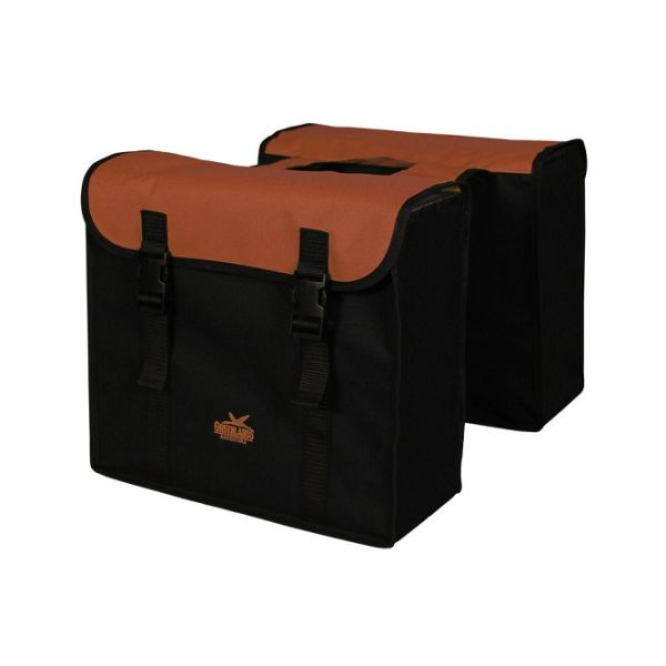 Sac double Greenlands, noir-rouge. taille 38x34x13cm. capacité totale 35L
