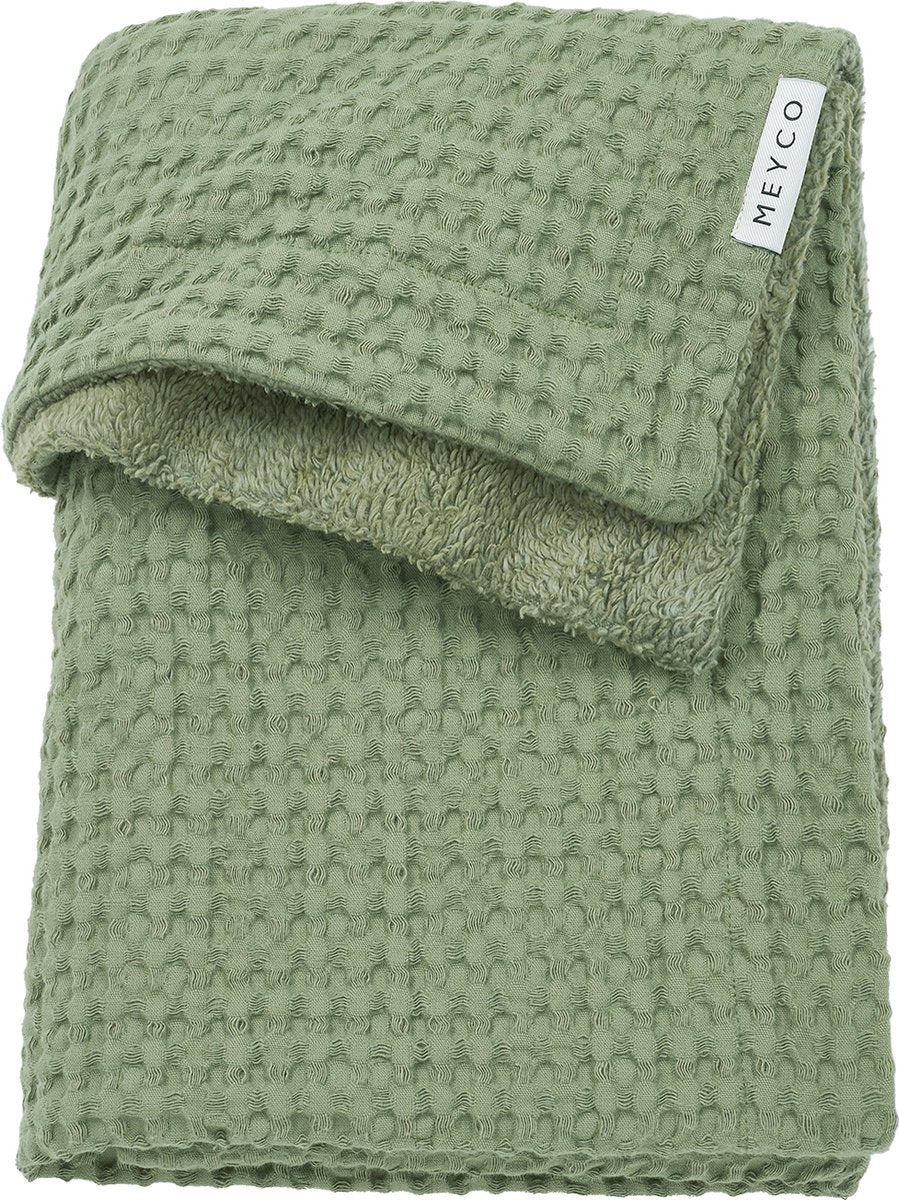 Meyco baby wafel teddy ledikant deken - olive green - 100x150cm - 2.0 tog