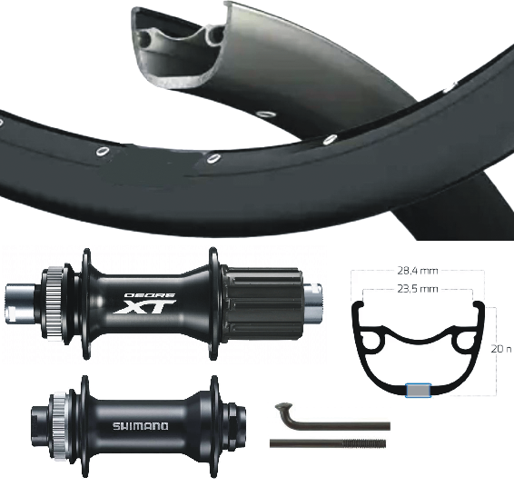 Shimano xt alivio wielset 28 29 inch cass 8-11 speed steekas zwart