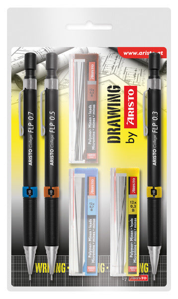 Aristo vulpotlodenset hb 0.35 0.5 0.7mm met gratis potloodstiftjes