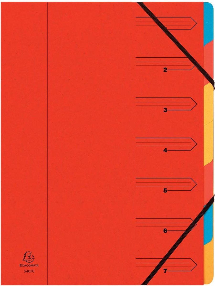 Exacompta sorteermap met vaste rug en elastosluiting - 7 indelingen - rood - 54075e