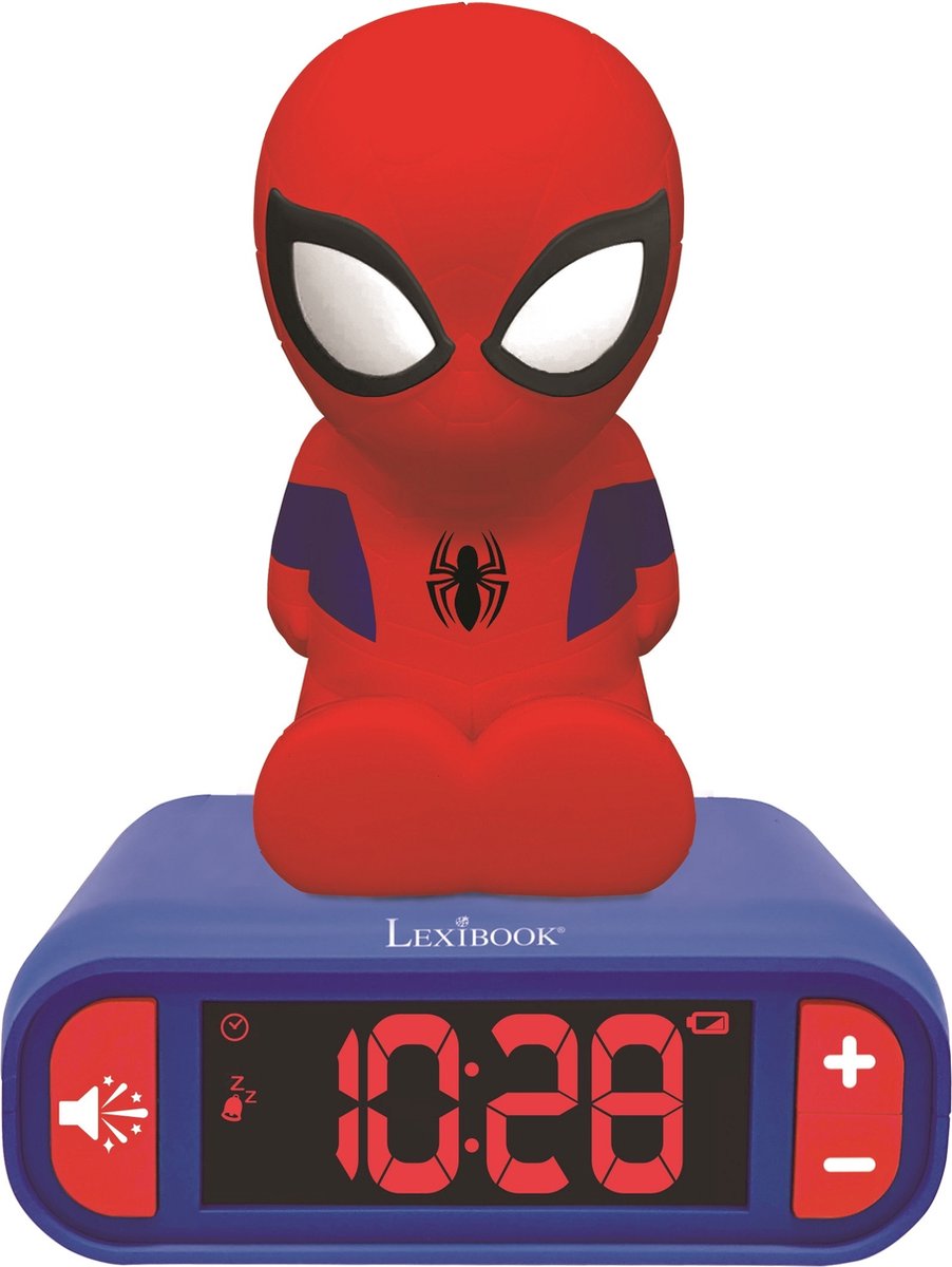 Lexibook wekker met nachtlampje 3d-ontwerp spiderman en geluidseffecten