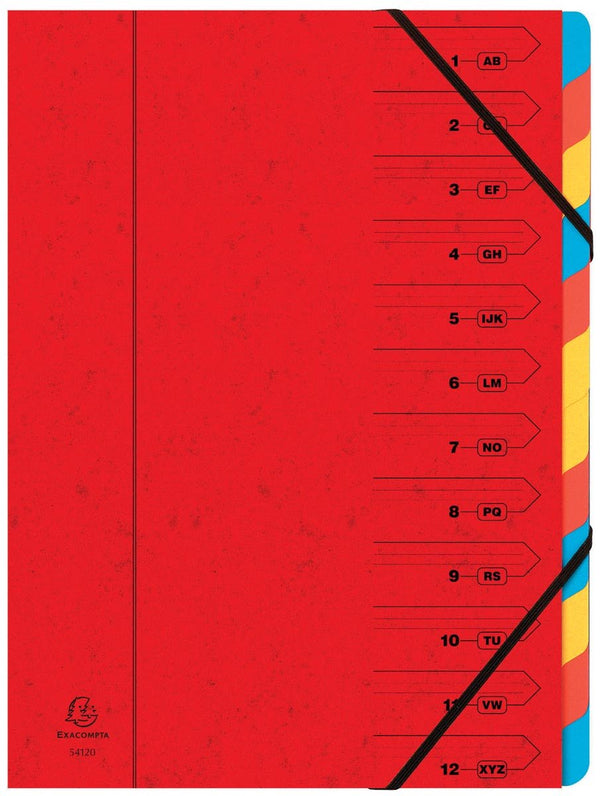 Exacompta sorteermap met vaste rug en elastosluiting - 12 indelingen - rood - 54125e