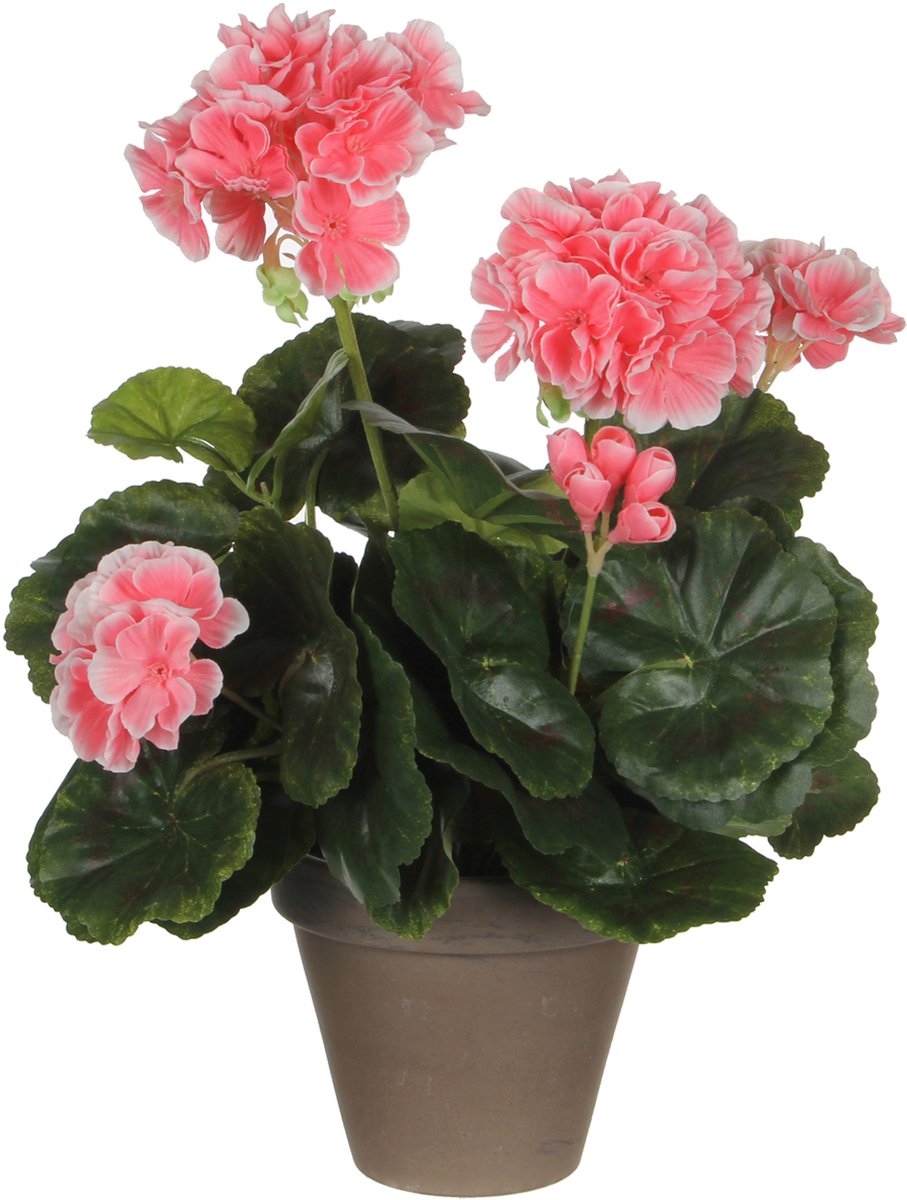 Mica decorations kunstplant - geranium - perzik - in pot - 34 cm - nepplanten