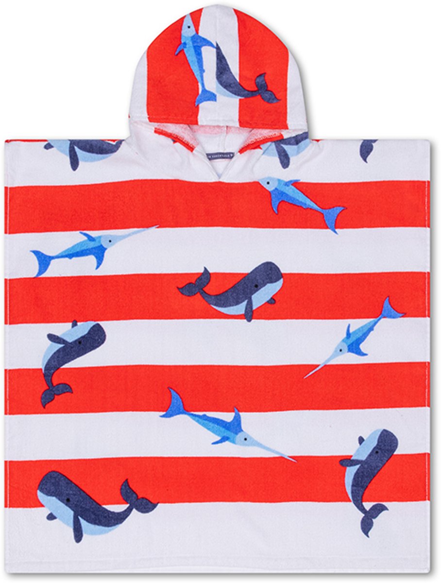 Oceaanstrepen | rood witte strandponcho 65 x 65 cm