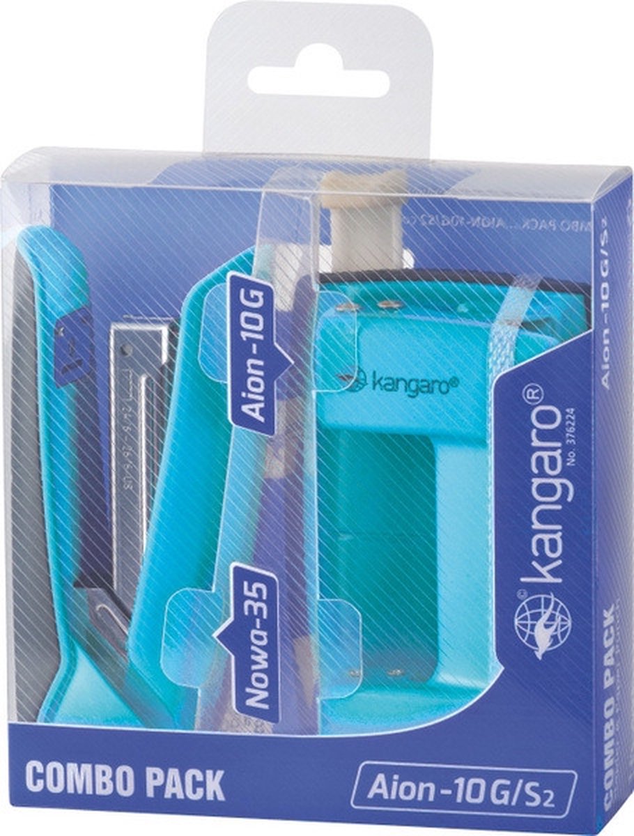 Kangaro perforator + nietmachine - blauw