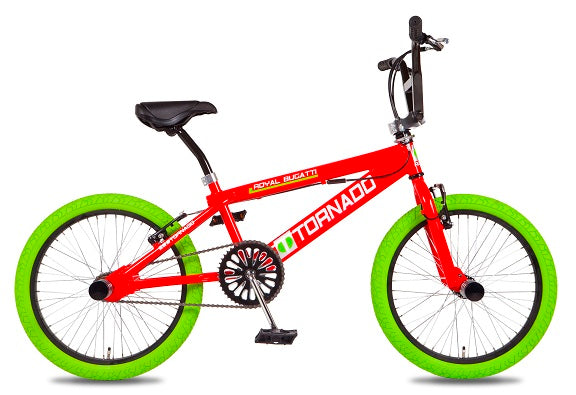 Royal bmx fiets -bugatti tornado freestyle 20 inch - rood met groene banden