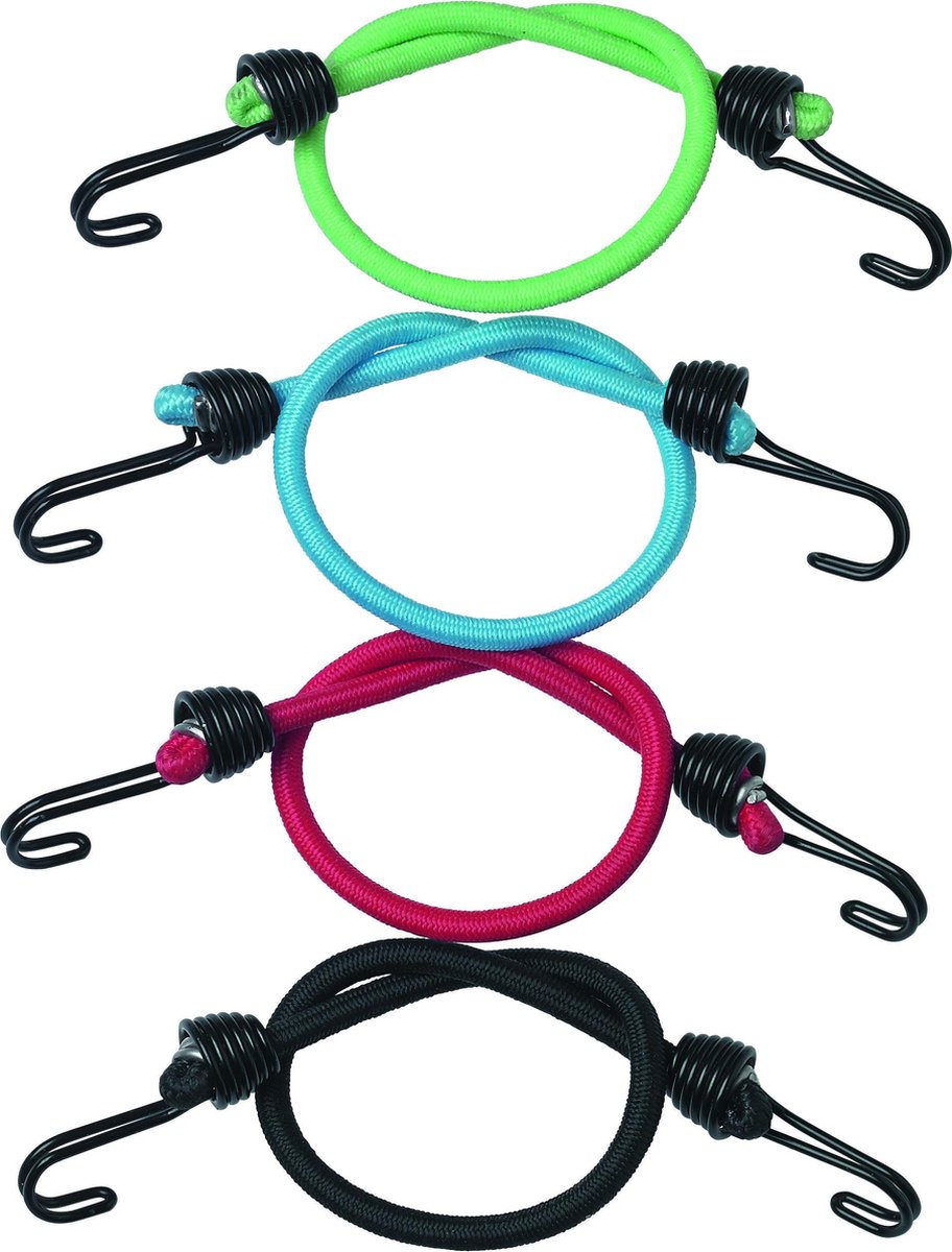 Masterlock set of 4 mini bungees with metal hook 25cm