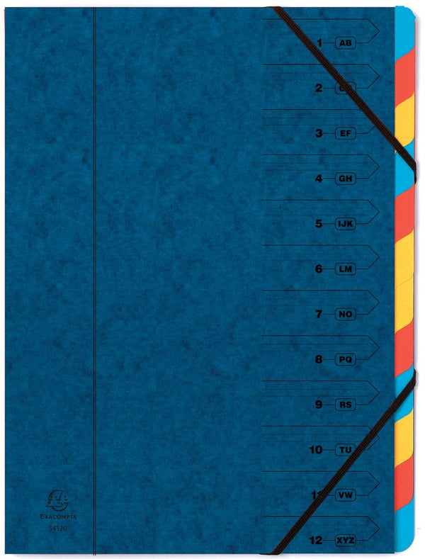 Exacompta sorteermap met vaste rug en elastosluiting - 12 indelingen - blauw - 54122e