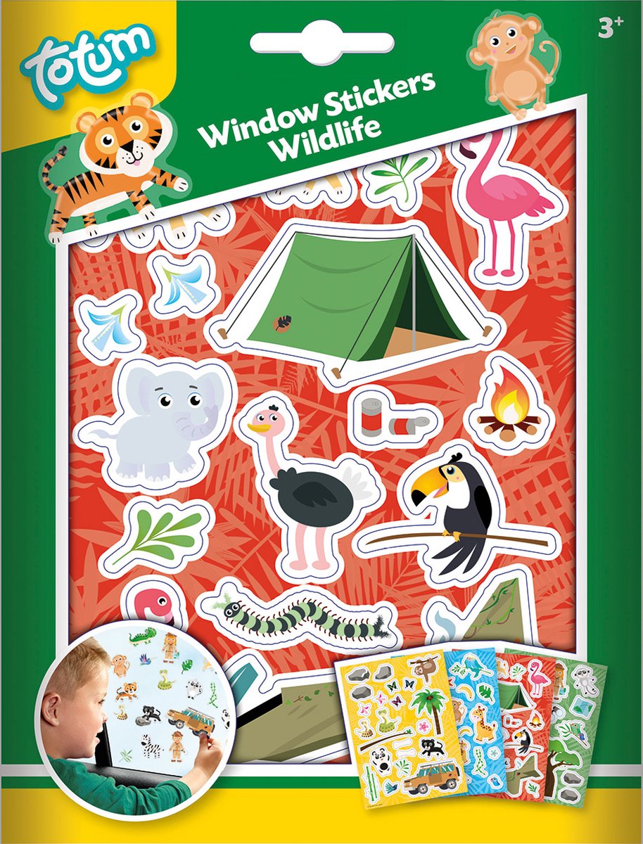 Totum wildlife window stickers wild animals - jungle zoo - educational toy junior from 3 years - repositionable non-permanent stickers - stickering at home and on the go