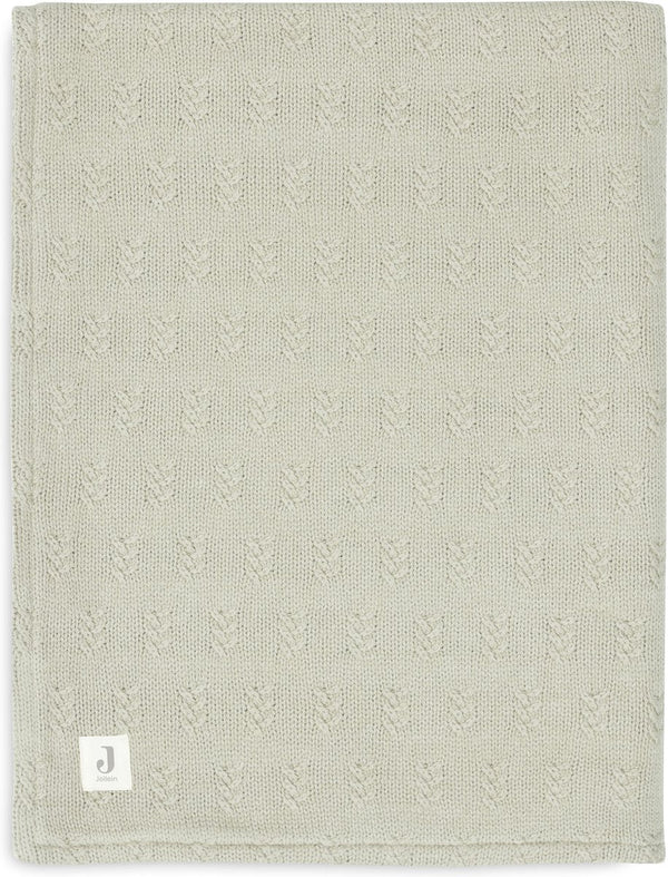Jollein - deken ledikant 100x150cm - dekentje baby - grain knit - olive green velour