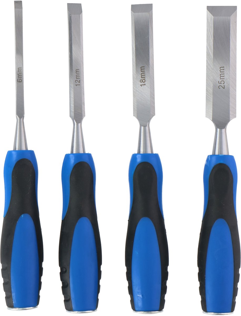 Kinzo beitelset - 4 stuks - 6 12 18 25 mm - carbonstaal - voor houtbewerking