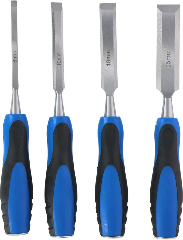 Kinzo beitelset - 4 stuks - 6 12 18 25 mm - carbonstaal - voor houtbewerking