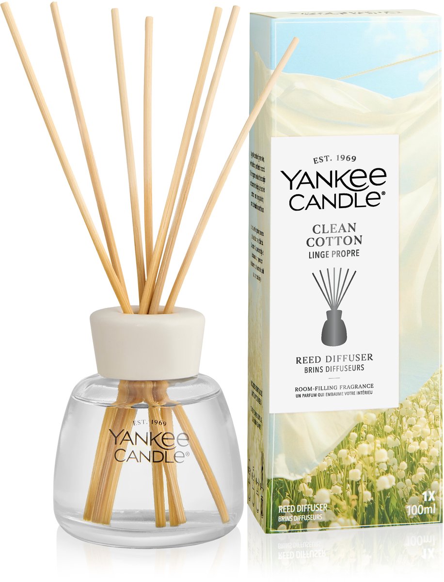 Yankee candle - clean cotton geurstokjes 100 ml - tot 6 weken geur