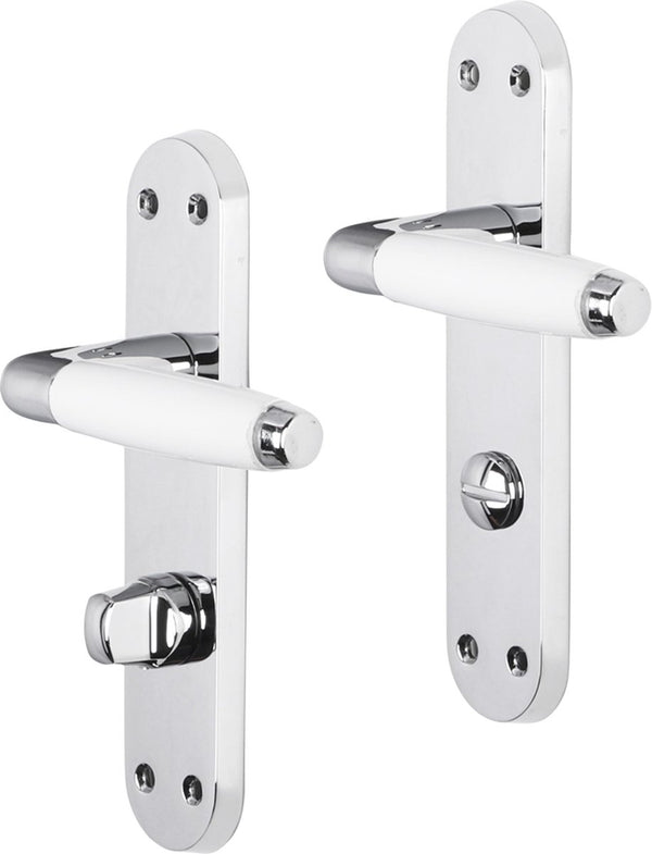 Impresso deurkruk - durban - voor binnen - ovaal deurschild met schroeven en toiletsluiting - chroom - wit - 2 stuks