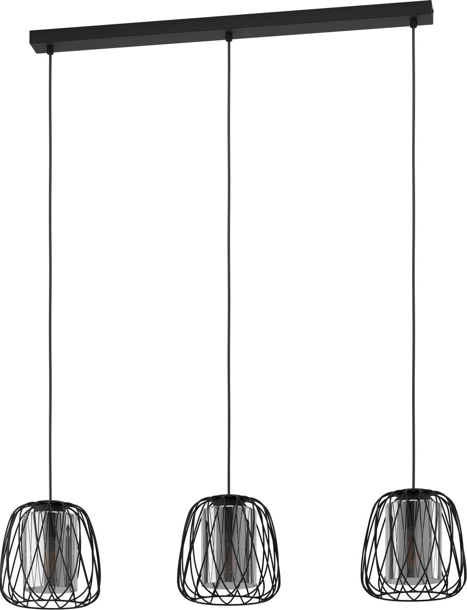 Eglo floresta hanglamp - e27 - 89 cm - smoke glas - zwart
