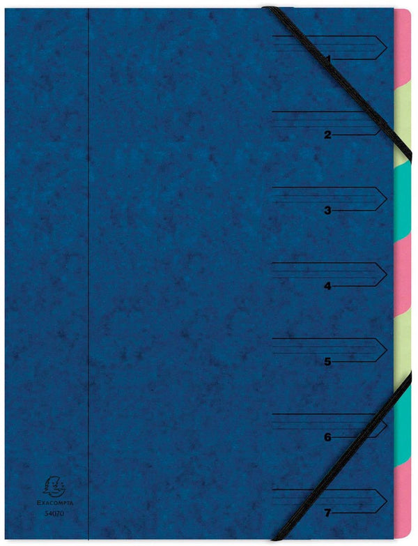 Exacompta sorteermap met vaste rug en elastosluiting - 7 indelingen - blauw - 54072e
